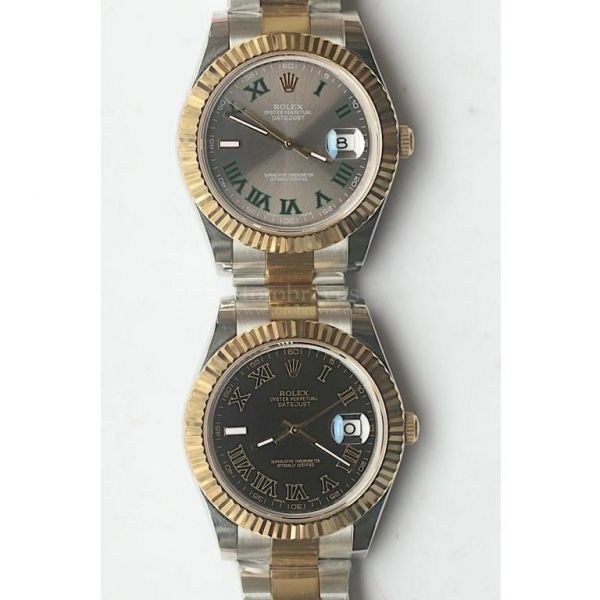 Rolex DateJust II Oyster Fluted YG Two Tone Roman Markers Black & Grey Dial Bracelet BP A3136