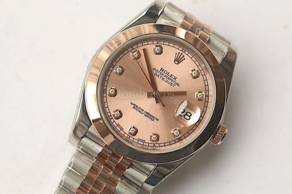 DateJust II Pres Smooth 41mm 126331 RG Wrapped Diamond Marks Brown & Rose Gold Dial Jubilee Bracelet Noob A3235
