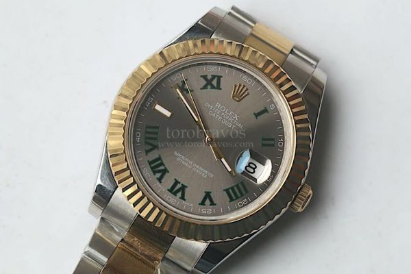 Rolex DateJust II Oyster Fluted YG Two Tone Roman Markers Black & Grey Dial Bracelet BP A3136