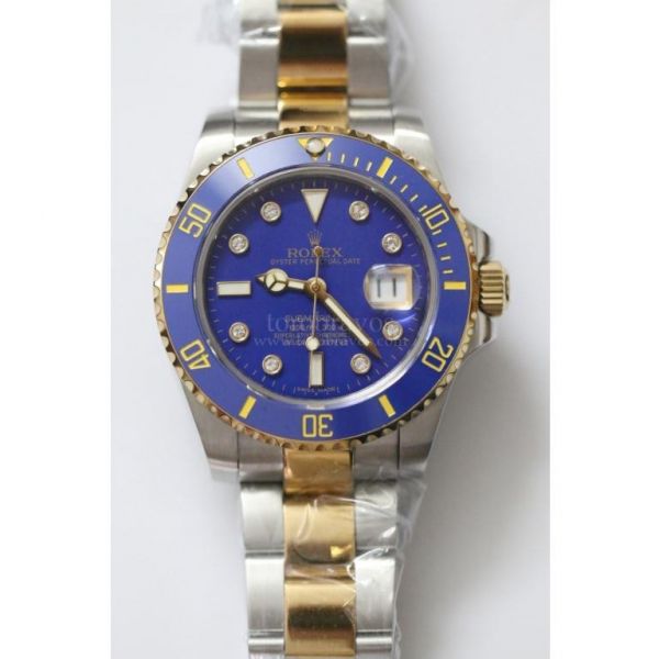 Submariner 116613 LN Diamonds Markers Blue Dial Two Tone Bracelet A2836