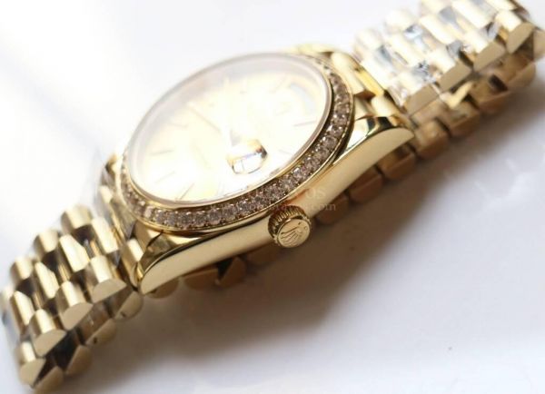 Rolex Day-Date Oyster Diamonds Bezel YG Stick Markers gold Dial Bracelet BP A2813