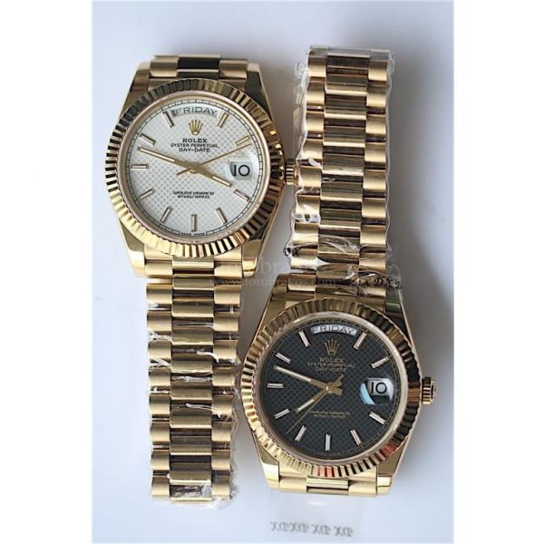 Rolex Day-Date Oyster Fluted YG Stick Markers Lattice Dial Bracelet BP SW