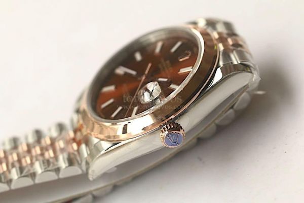 DateJust II Pres Smooth 41mm 126301 RG Wrapped Stick Marks Brown & Rose Gold Dial Jubilee Bracelet Noob A3235